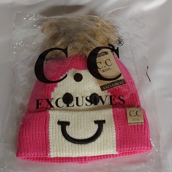 'C.C BEANIE' 'LINED POM-POM'  BEANIE 'HAPPY FACE' - Picture 14 of 15